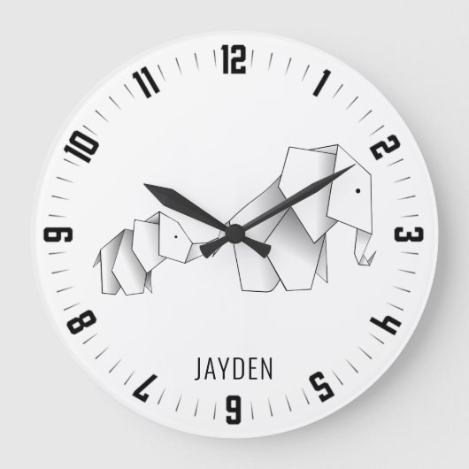 Whimsical Origami Elephants Nursery Grote Klok (Voorkant)