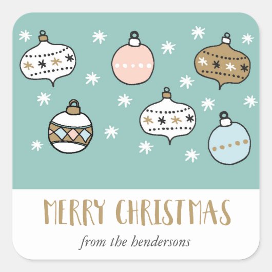 Whimsical Ornamenten Merry kerstrek Adres Vierkante Sticker (Voorkant)