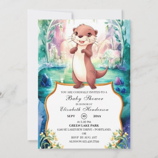 Whimsical Otter Baby shower Kaart (Voorkant)