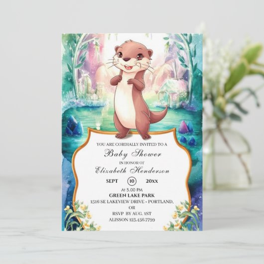 Whimsical Otter Baby shower Kaart (Staand voorkant)