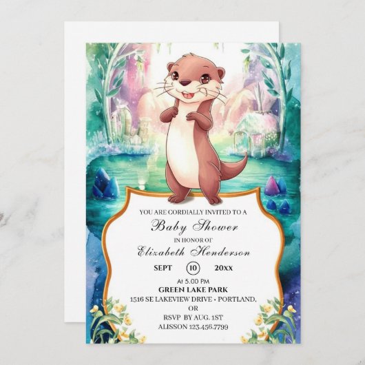 Whimsical Otter Baby shower Kaart (Voorkant / Achterkant)
