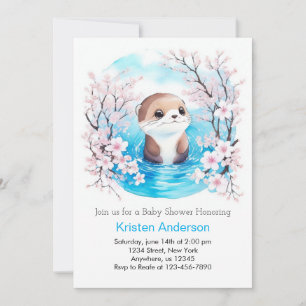 Whimsical Otter Blue Bliss Boy Baby shower Kaart