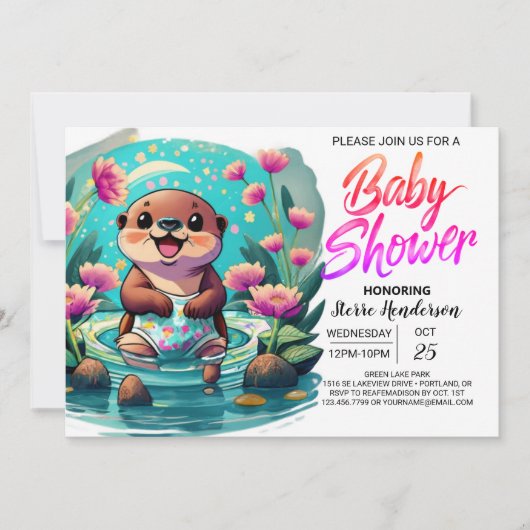 Whimsical Otter Digitaal Baby shower Kaart (Voorkant)