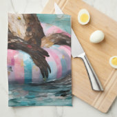 Whimsical Otter en Eenhoorns Drijvend op een rivie Theedoek (Quarter Fold)