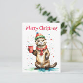 Whimsical Otter met Feestelijke Pet Kerst Feestdagenkaart (Staand voorkant)