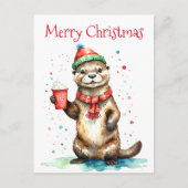 Whimsical Otter met Feestelijke Pet Kerst Feestdagenkaart (Voorkant)