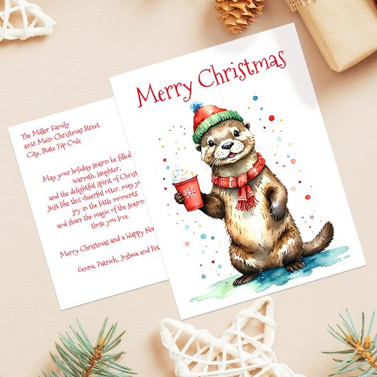 Whimsical Otter met Feestelijke Pet Kerst Feestdagenkaart