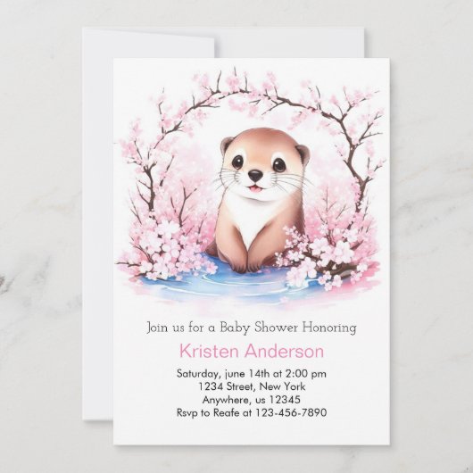 Whimsical Otter Oasis Meisje Baby shower Kaart (Voorkant)