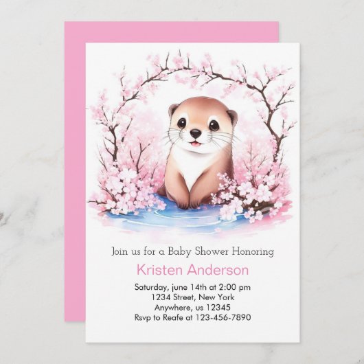Whimsical Otter Oasis Meisje Baby shower Kaart (Voorkant / Achterkant)