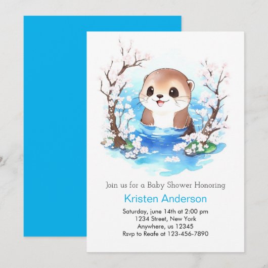 Whimsical Otter Paradise Boy Baby shower Kaart (Voorkant / Achterkant)