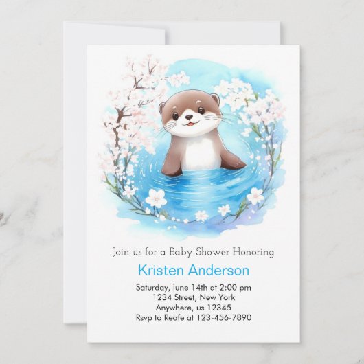Whimsical Otter Waterverf Boy Baby shower Kaart (Voorkant)