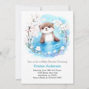 Whimsical Otter Waterverf Boy Baby shower Kaart