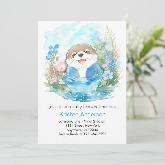 Whimsical Otter Waterverf Boy Baby shower Kaart (Staand voorkant)