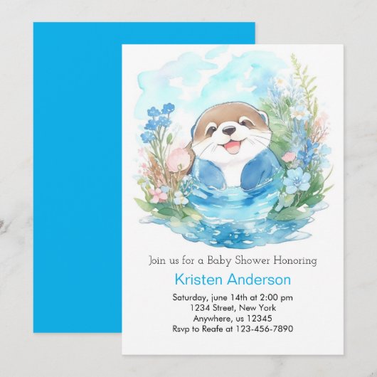 Whimsical Otter Waterverf Boy Baby shower Kaart (Voorkant / Achterkant)