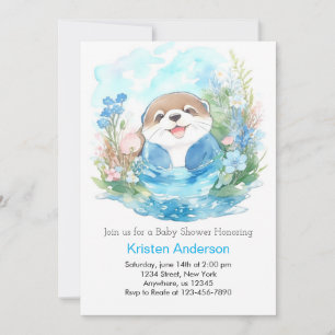 Whimsical Otter Waterverf Boy Baby shower Kaart