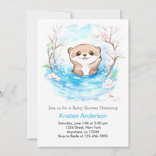 Whimsical Otter's Blue Oasis Boy Baby shower Kaart (Voorkant)