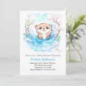 Whimsical Otter's Blue Oasis Boy Baby shower Kaart (Staand voorkant)