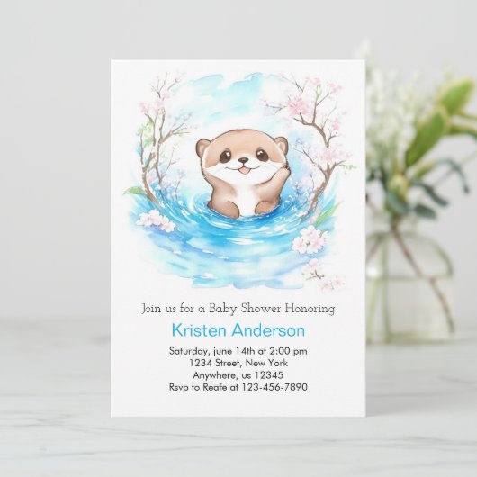 Whimsical Otter's Blue Oasis Boy Baby shower Kaart (Staand voorkant)