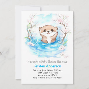 Whimsical Otter's Blue Oasis Boy Baby shower Kaart