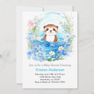 Whimsical Otter's Waterverf Boy Baby shower Kaart