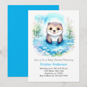 Whimsical Otter's Waterverf Boy Baby shower Kaart (Voorkant / Achterkant)