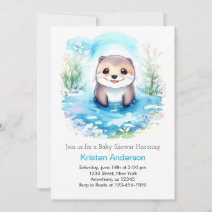 Whimsical Otter's Waterverf Boy Baby shower Kaart