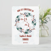 Whimsical Our First KerstWinter Wreate Feestdagenkaart (Staand voorkant)