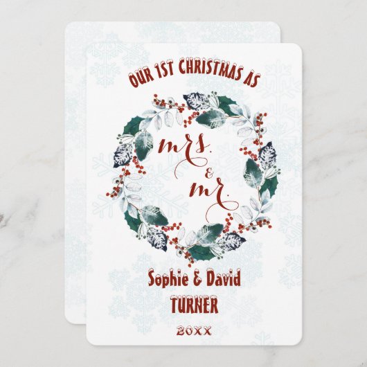 Whimsical Our First KerstWinter Wreate Feestdagenkaart (Voorkant / Achterkant)