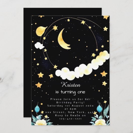 Whimsical Outer Space Kids Verjaardag Kaart (Voorkant / Achterkant)