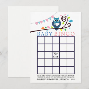 Whimsical Owl Baby shower Bingo Kaart