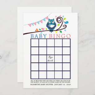 Whimsical Owl Baby shower Bingo Kaart