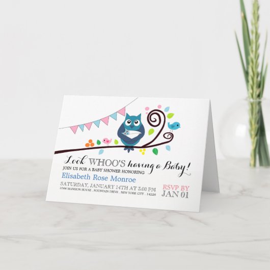 Whimsical Owl Baby shower Invitation (Voorkant)