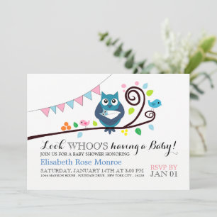 Whimsical Owl Baby shower Kaart