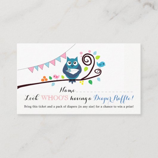 Whimsical Owl Baby shower Luier Raffle Ticket Informatiekaartje (Voorkant)