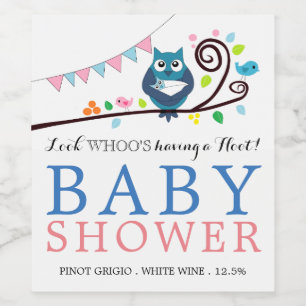 Whimsical Owl Baby shower Wijn Etiket