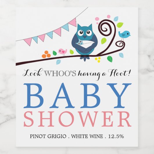 Whimsical Owl Baby shower Wijn Etiket (Enkel label)