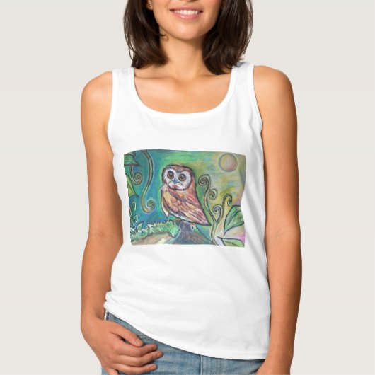 Whimsical Owl Basic Tanktop White (Voorkant)