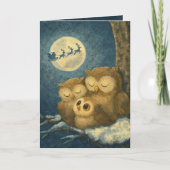 Whimsical Owl Family Christmas Cozy Winter Night Feestdagen Kaart (Voorkant)