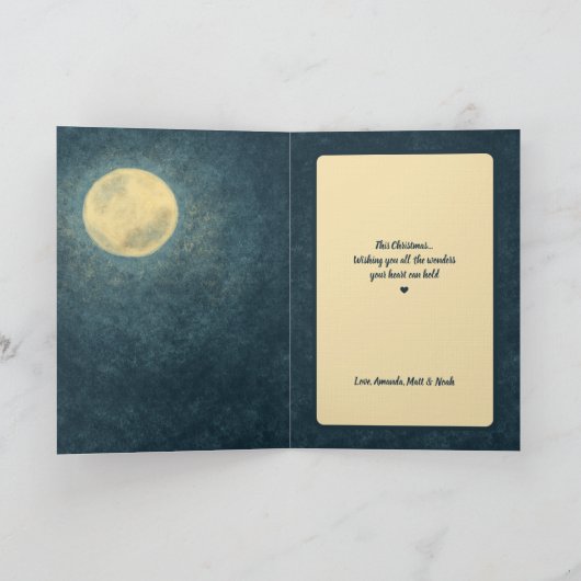 Whimsical Owl Family Christmas Cozy Winter Night Feestdagen Kaart (Binnen)