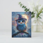 Whimsical Owl in het Pet van de heks met volle maa Briefkaart (Staand voorkant)