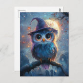 Whimsical Owl in het Pet van de heks met volle maa Briefkaart (Voorkant / Achterkant)