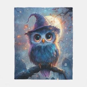 Whimsical Owl in het Pet van de heks met volle maa Fleece Deken