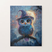 Whimsical Owl in het Pet van de heks met volle maa Legpuzzel (Verticaal)