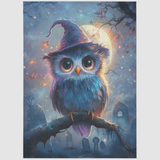 Whimsical Owl in het Pet van de heks met volle maa Tissuepapier (Voorkant)