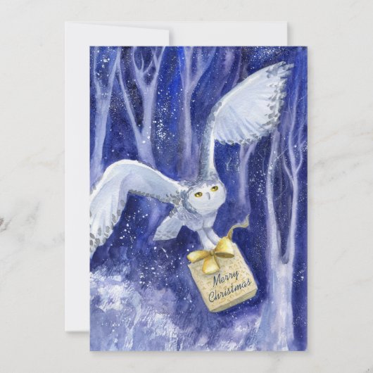 Whimsical Owl Kerstblauw-violet waterverf Feestdagenkaart (Voorkant)