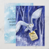Whimsical Owl Kerstblauw-violet waterverf Feestdagenkaart (Voorkant / Achterkant)