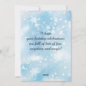 Whimsical Owl Kerstblauw-violet waterverf Feestdagenkaart (Achterkant)