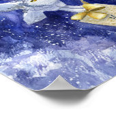 Whimsical Owl Kerstblauw-violet waterverf Poster (Hoek)