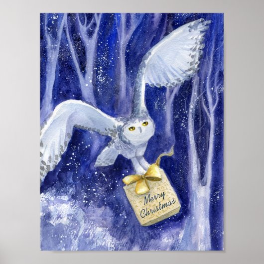 Whimsical Owl Kerstblauw-violet waterverf Poster (Voorkant)