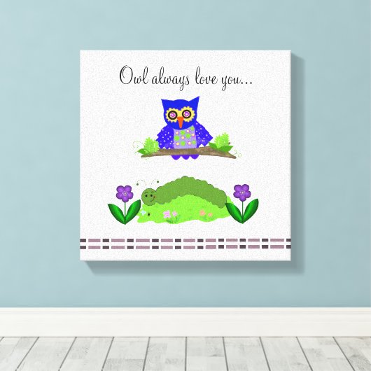 Whimsical Owl met Gezegde Canvas Afdruk (Insitu (Houten vloer))